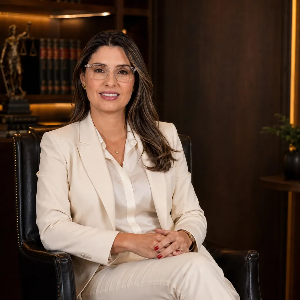 Dra. Nohara Vieira Borges sentada no escritório da Borges Advocacia, em Itumbiara